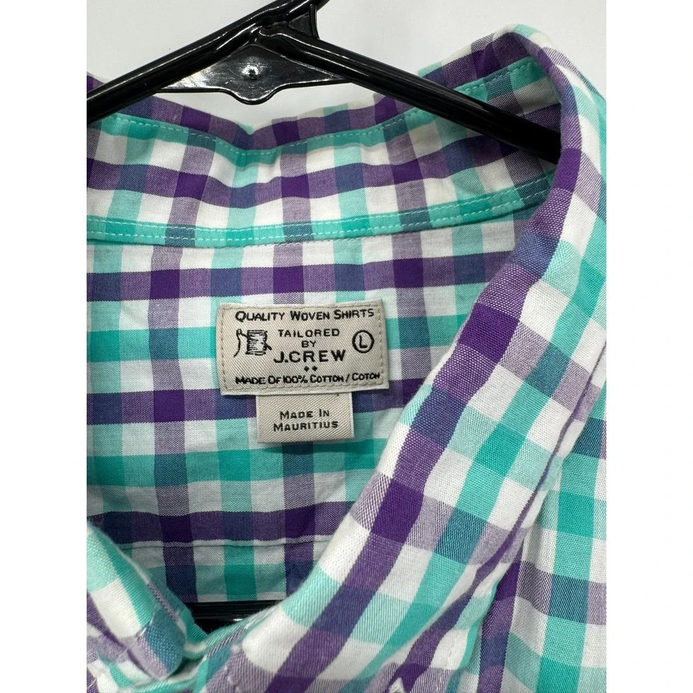 J. Crew Men's Purple‎ Green Gingham Check Button Down Long Sleeve Shirt Sz Large